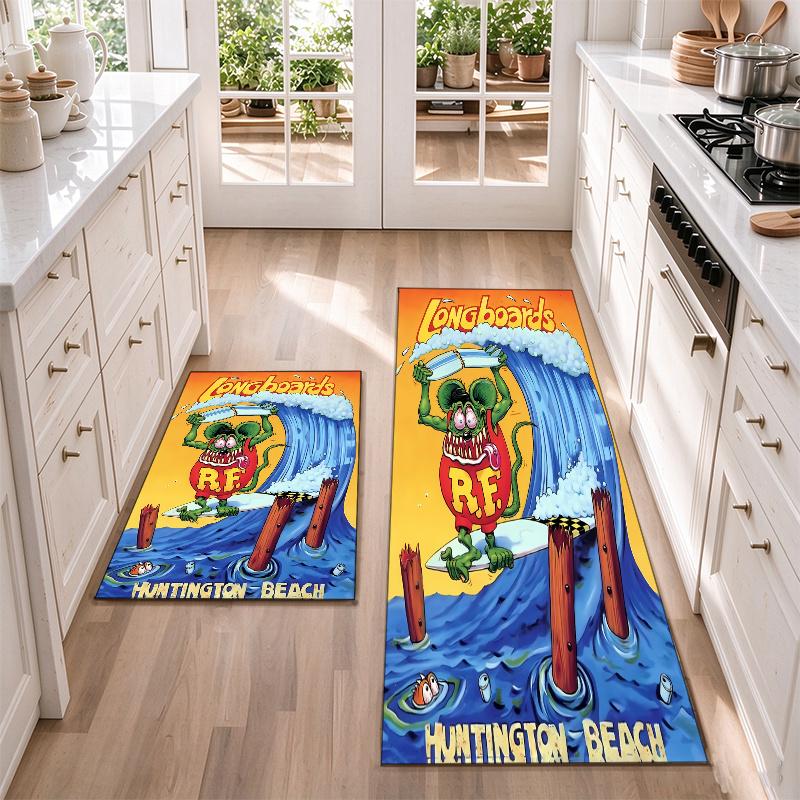 rat fink Flannel Kitchen Floor Mat – Non-Slip, Absorbent and Easy to Clean Suitable for Kitchens, Entryways Bedroomsand Bathrooms