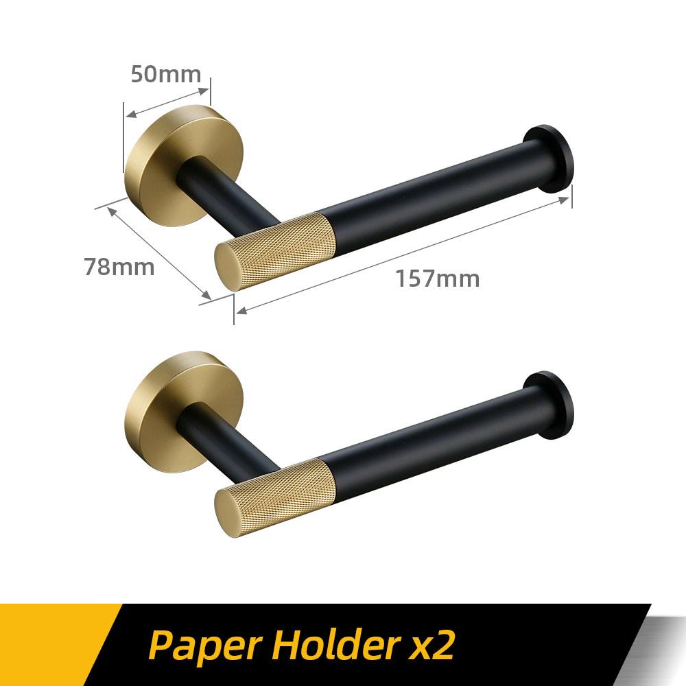 Towel Rack Wall Mounted Towel Rack Brushed Gold Paper Holder& Matte Black Hook Knurled and Combined Colors Toilet Brush Holder
