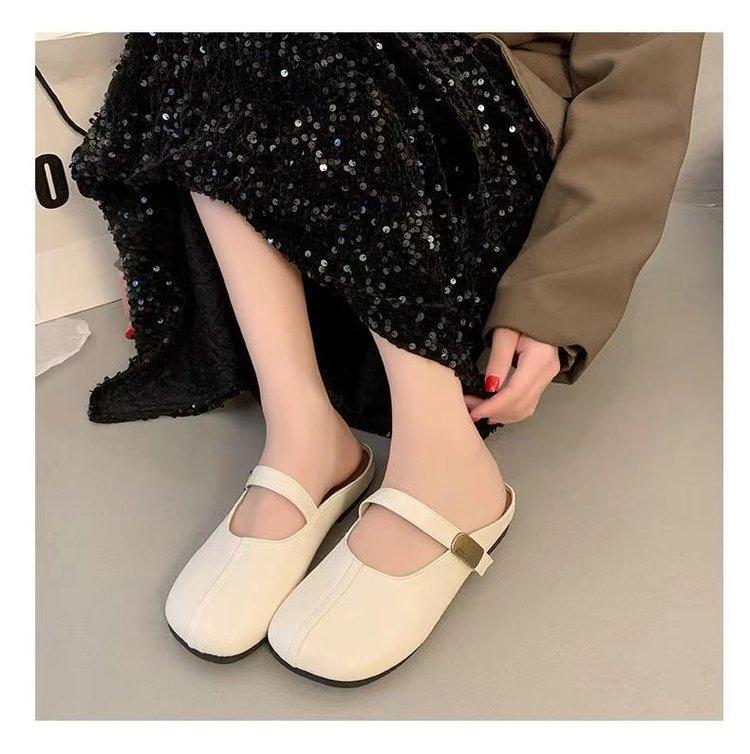 Baotou Slippers Women's Outer Wear 2025 Summer New Flat-bottomed One-pedal Doudou Shoes Literary Soft-soled Lazy Half-tray Shoes