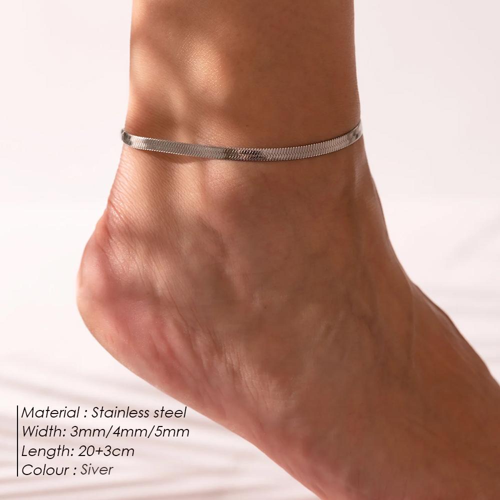 Edelstahl Nichtallergisch Herren Klingenkette Großhandel Silberfarbe Schlangenkette Fußkettchen für Damen Strandkette Fußkett