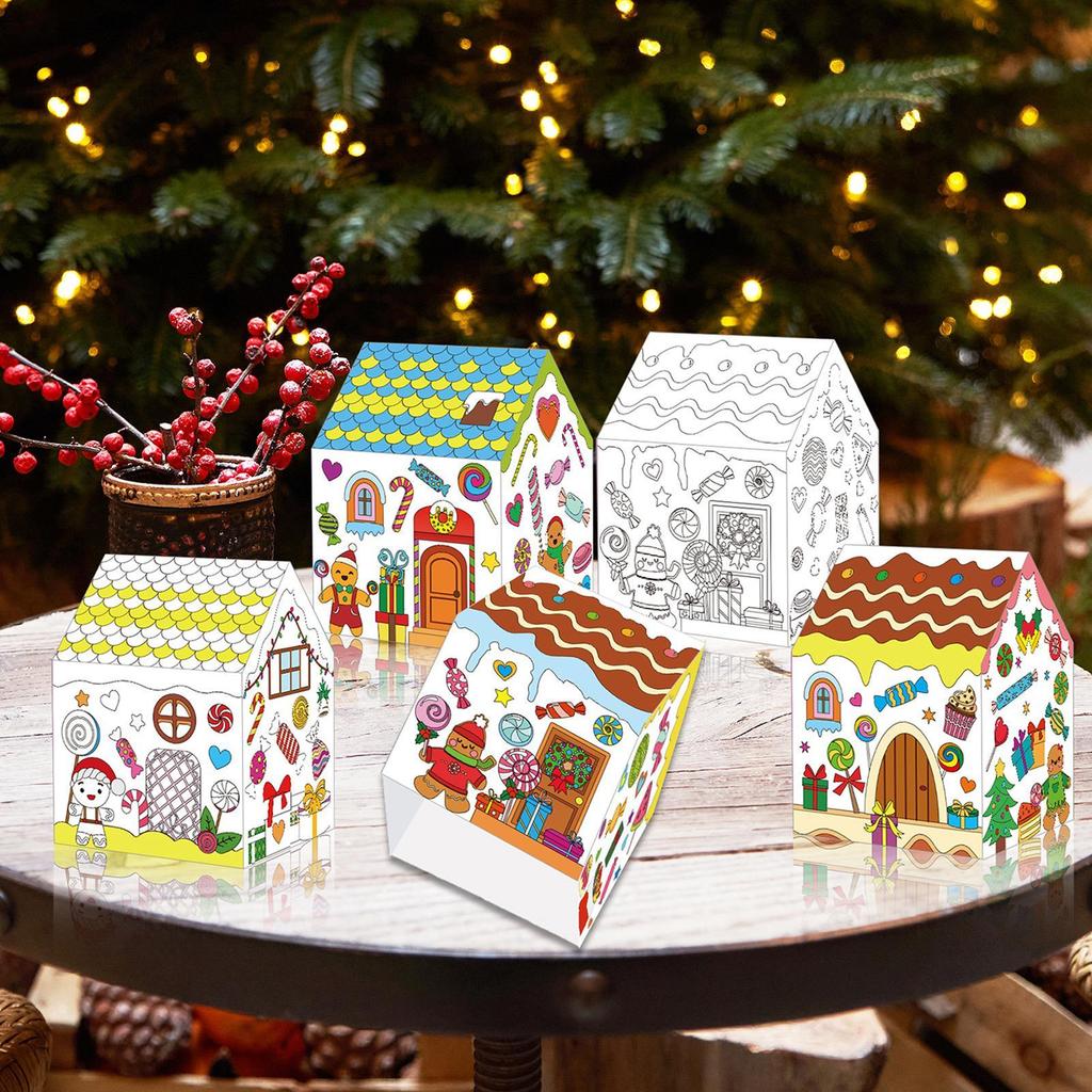 Christmas Paper House DIY Painting Corrugated Board Holiday Houses Set Xmas Party Birthday Decoration Kids Gift Home Supplies