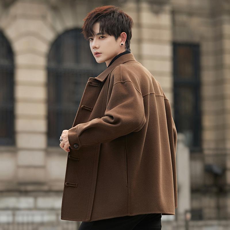 Autumn and Winter Men's Double-sided Cashmere Coat Medium and Short Chinese Woolen Trench Coat Thickened