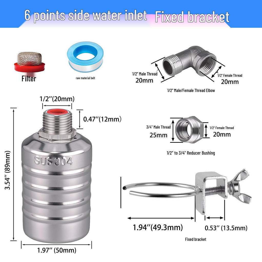 Crossing Mile Stainless Steel Automatic Water Level Controller - Large Flow Float Valve for Cooling Towers & Kitchen Water Tanks