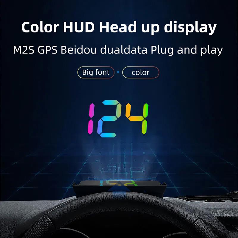 Car HUD GPS Digital Speedometer – Plug-and-Play Windshield Projector, Color Display KMH Speed for Trucks, SUVs & All Vehicles