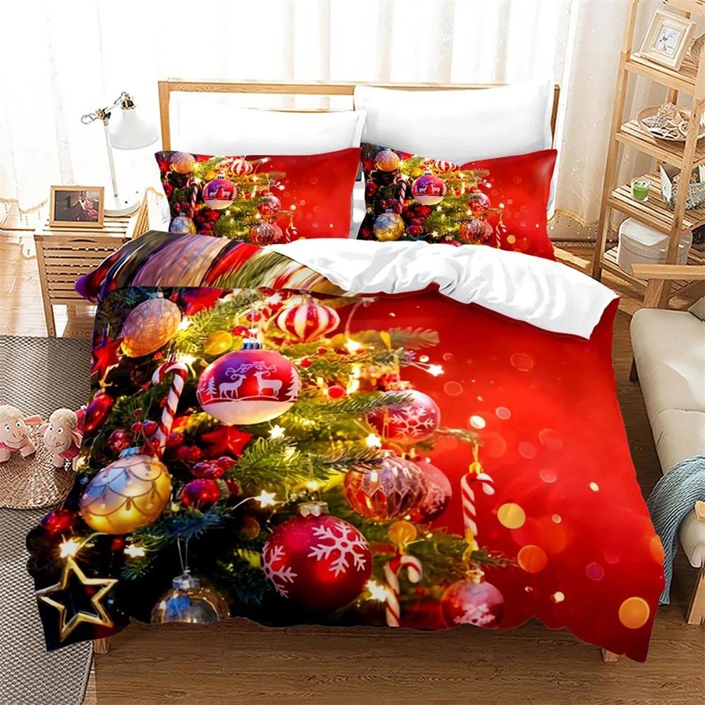 Christmas Duvet Cover Set King Queen Full Size Winter Theme Snowman Pattern Polyester Comforter Cover For Boys Festival Gift