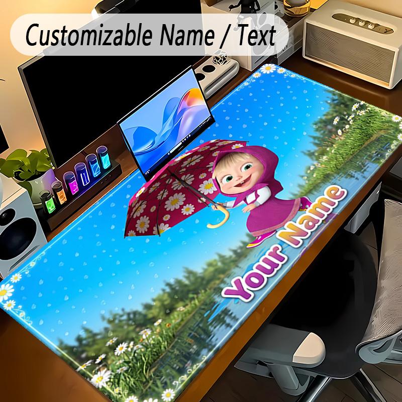 Large Mouse PadMasha and the Bear Custom Name Text Personalized Desk Mat Non Slip Gaming Pad