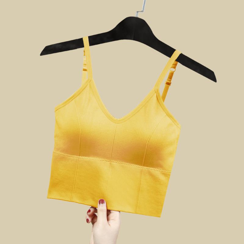 Women Seamless Cami Tank Top With Built In Bra Solid Color U Back Padded Camisole For Summer