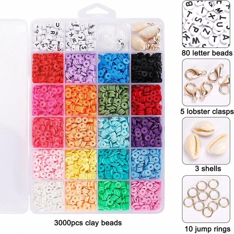 6mm Polymer Clay Bead Set, 3000 Pieces, DIY Accessory Kit,  for Boho Bracelets, Necklace Making, Letters, DIY Accessory Kit