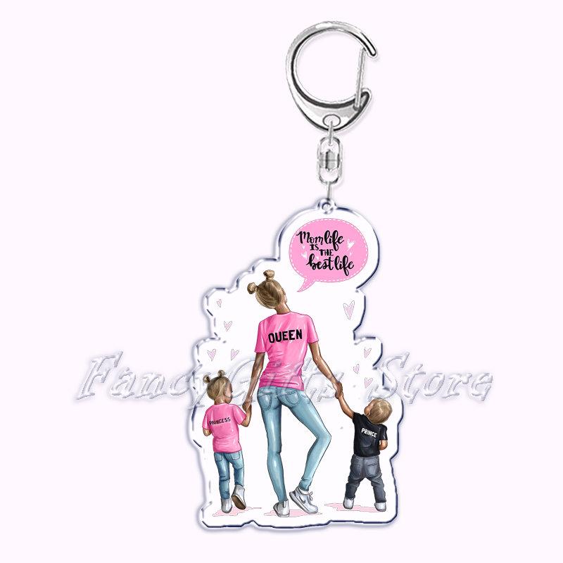 Cartoon Brown Hair Super Mama Mom Keychain for Accessories Bag Pendant Key Chain Ring Keychains Jewelry Mothers Fathers Day Gift