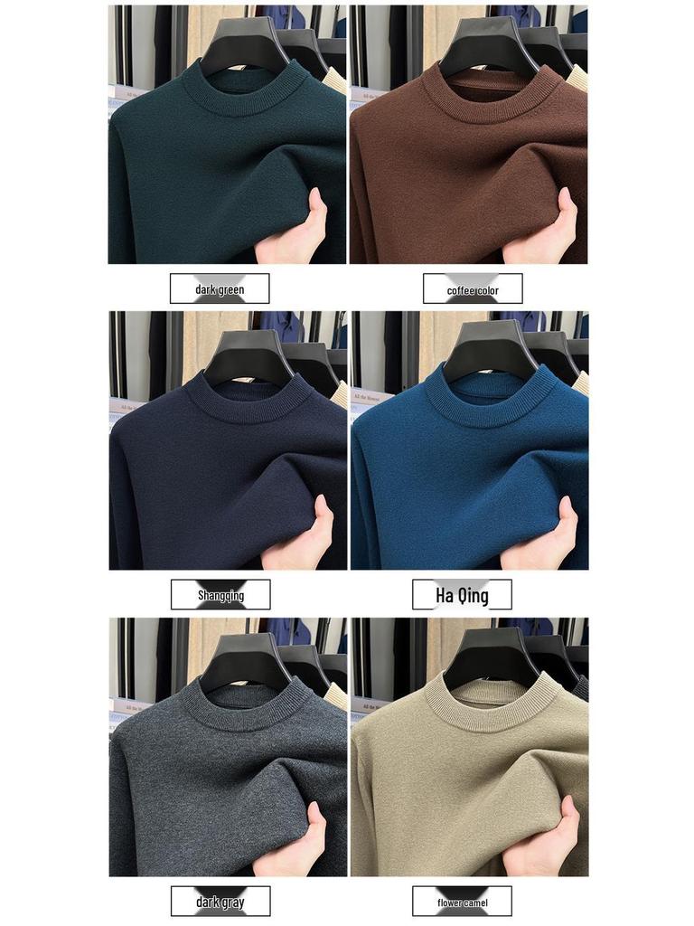 Men's Thickened Knit Sweater - Anti-Pilling Solid Color Half-High Collar Pullover for Autumn and Winter