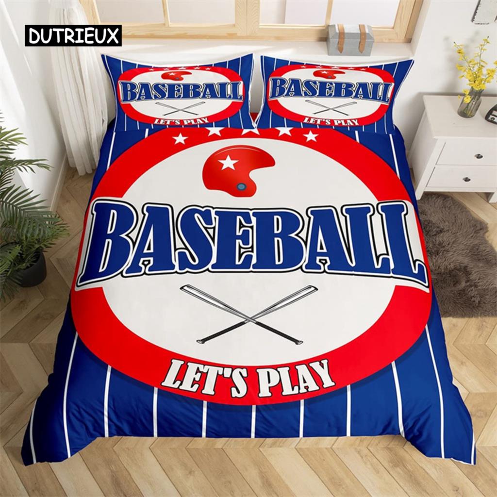 Baseball Duvet Cover Polyester Sports Theme Bedding Set King Baseball Gaming Geometry Stripe Quilt Cover For Ball Lover Boy Girl