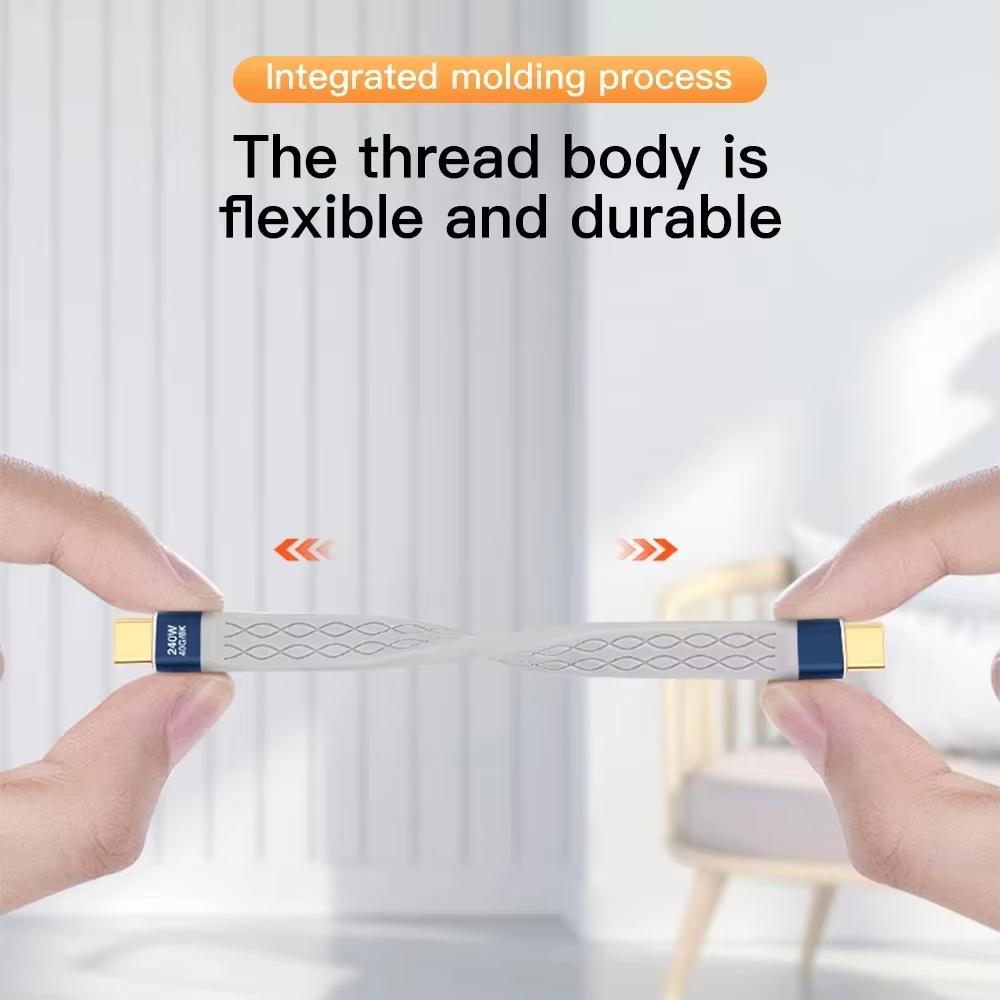 Type-C to Type-C 240W Short Cable Fast Charging USB-C Cord 40Gbps Data Transfer 8K Flat Slim FPC Data Charge Extension Cable