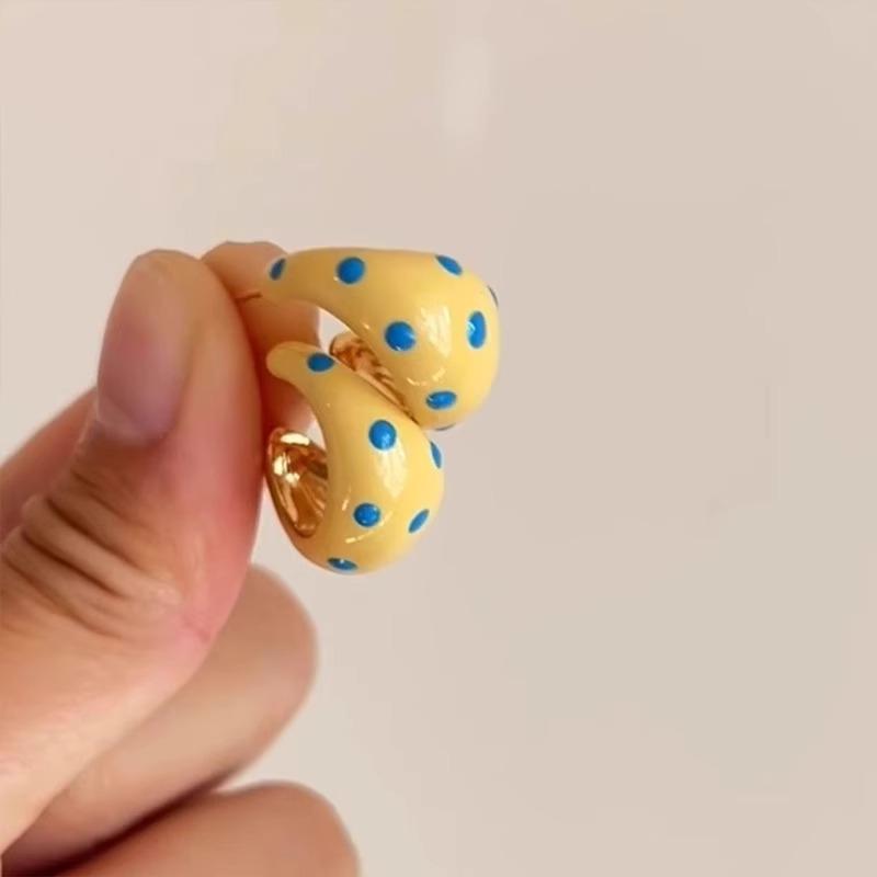 Female Retro Small Fresh Drop Glazed Polka Dot Earrings