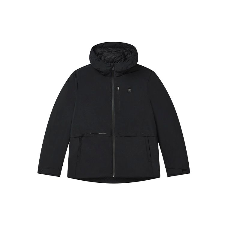 Fila Solid Color Logo Casual Hooded Down Jacket Winter Men Jackets Black F11M247911FBK