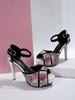 One-word Buckle Belt Color Matching High-heeled Sandals Women's Large-size Waterproof Table Fine-heeled Fish Mouth Shoes