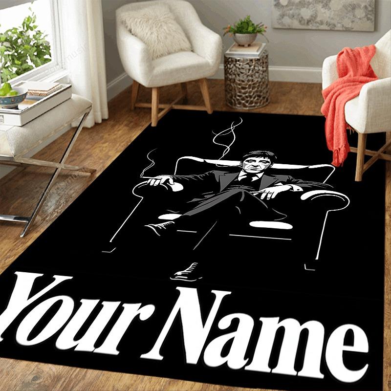 Custom 1Pc Custom Name Retro Suit Portrait Flannel Personalized Rug Non Slip Floor Mat Soft Carpet for Living Bedroom Office Home Decor Gift