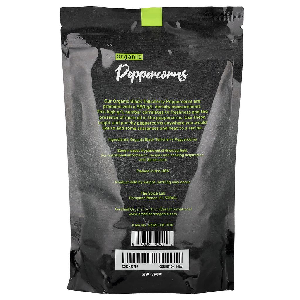 The Spice Lab Organic Pantry, Organic Peppercorns, Whole Peppercorns, 16 Oz (453 G)