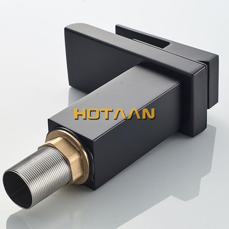 Black Plated Brass Waterfall Bathroom Basin Faucet Square Vanity Sink Mixer Hot & Cold Lavotory Tap Single Handle YT-5018-H