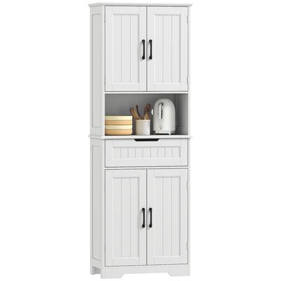 Kitchen Buffet, Kitchen Cabinet with 4 Doors, Drawer, Open Compartment and Adjustable Shelves, 60x30x172cm, White