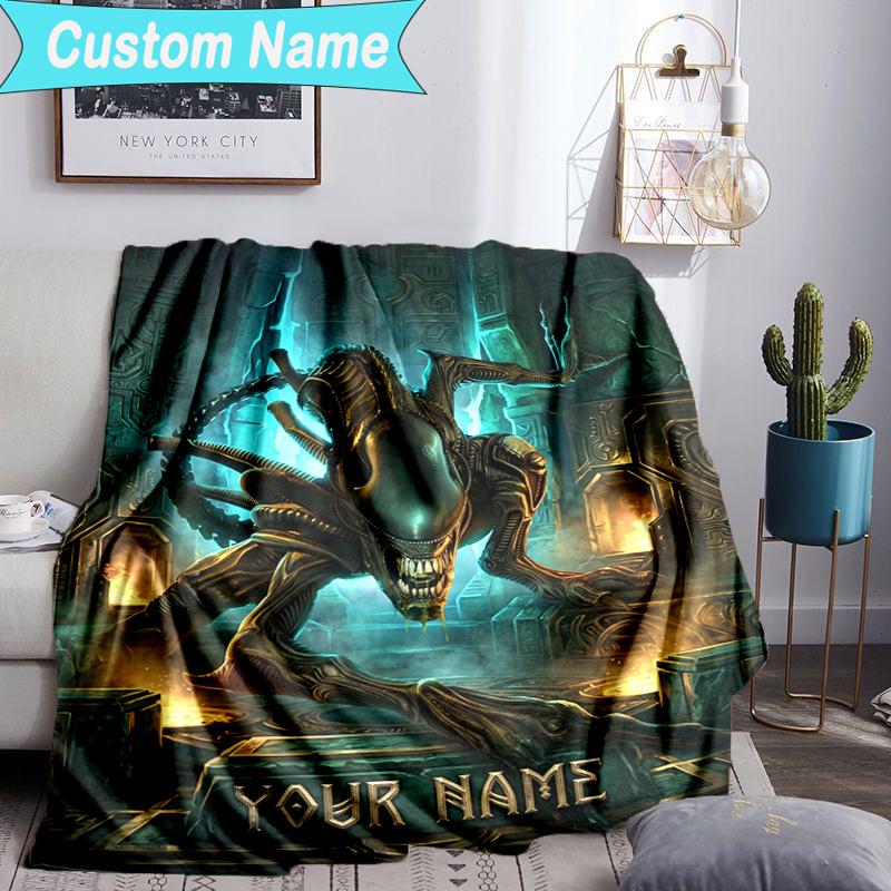 Custom Name Blanket Alien Artwork Blanket Bedding Blanket for Travel, Camping, Living Rooms, Offices, Sofas, Fan Christmas gift