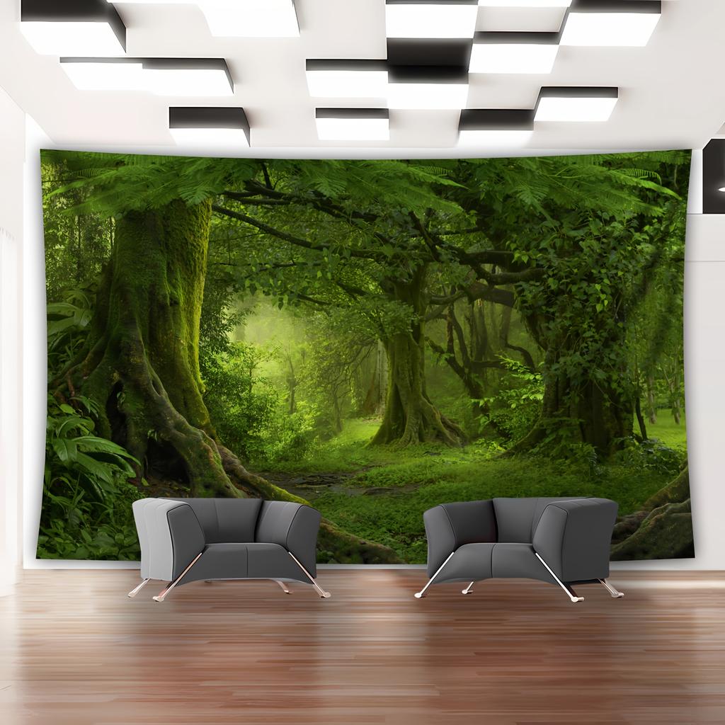 VIKAMA Deep Forest Secret Tapestry Healing Tropical Rainforest Landscape Wall Hanging for Bedroom Living Room Homestay Decor