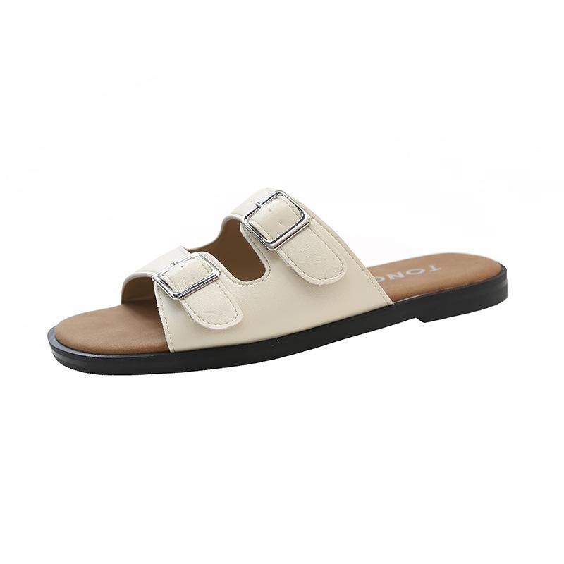 Flat-bottomed cool slippers for women's summer outer wear New Year's models, versatile soft bottom one-word drag, Internet celebrity silver 