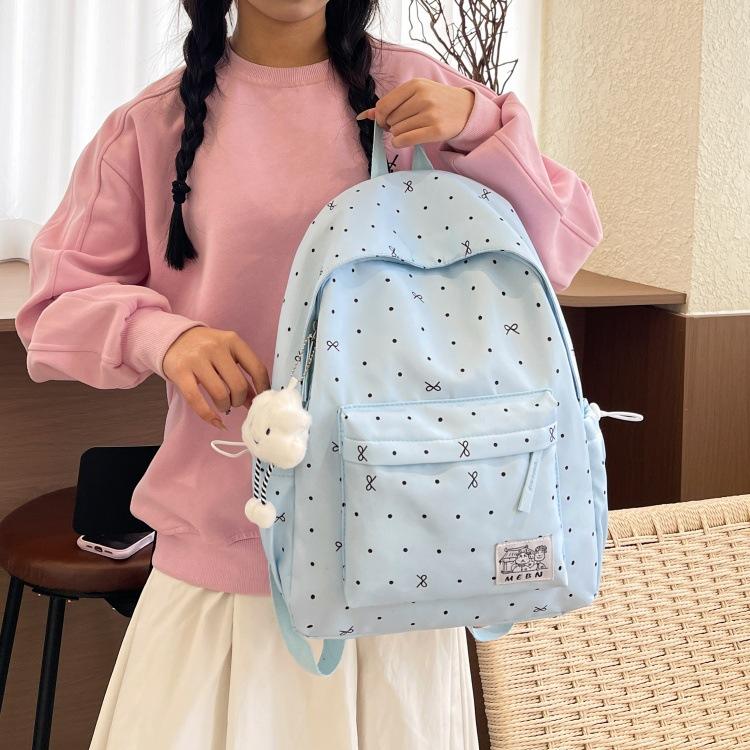 Schoolbag Schoolbag Junior High School Girl Polka Dot Bow Cute Backpack Versatile Middle School and College Students Class Backpack Wholesale
