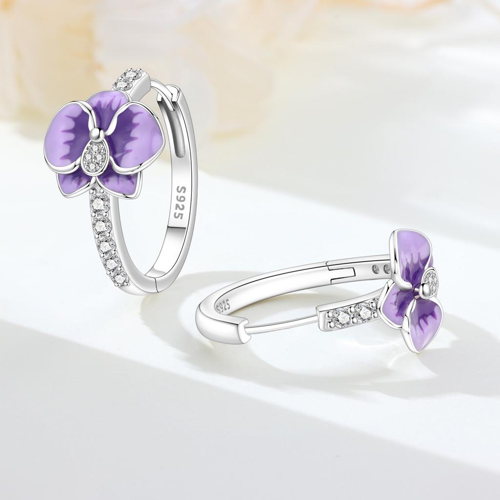 S925 Sterling Silver Purple Flower Series Earrings Hoop Earrings Women Jewelry Original Trendy Anniversary Gifts