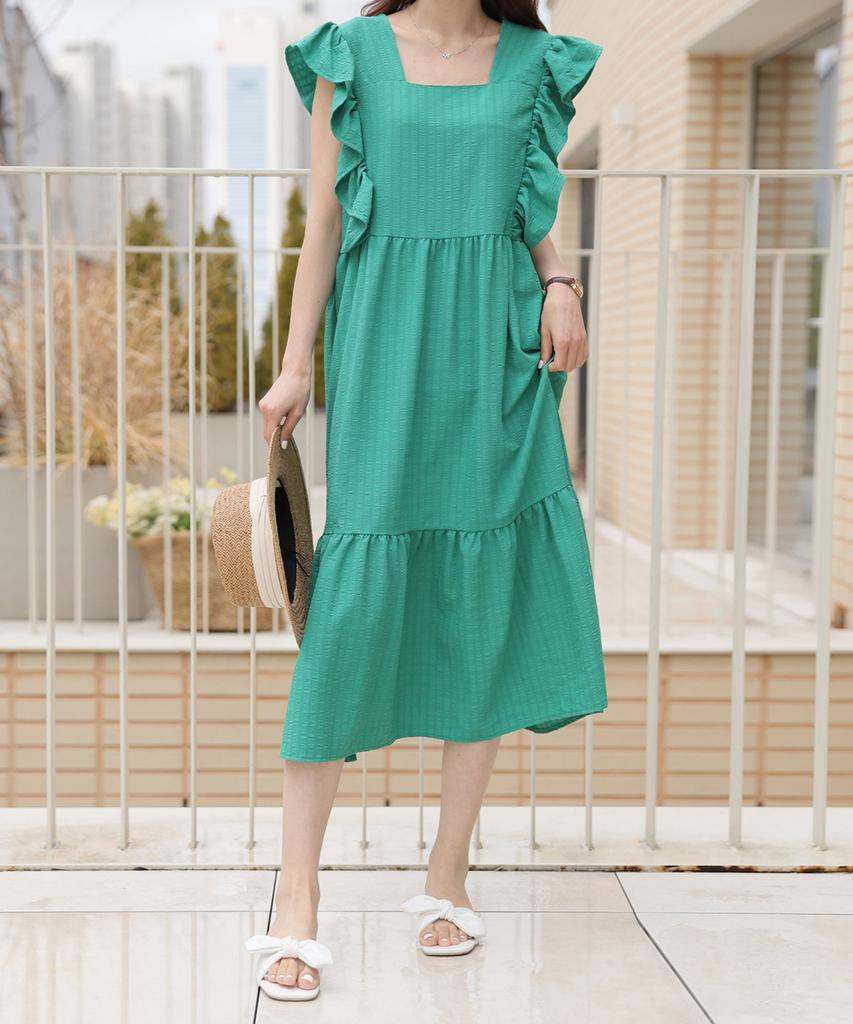 Ppaeppae Square Neck Frill Sleeveless Romantic Long Dress