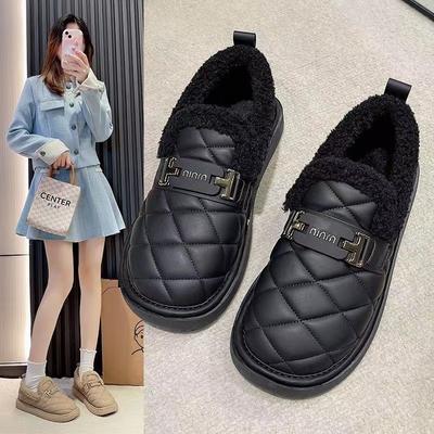 Fashion Doudou Women's Shoes Snow Cotton Versatile Velvet Flat-bottomed Warm Cotton Shoes Loafer Cotton Shoes Non-slip Fluffy Shoes