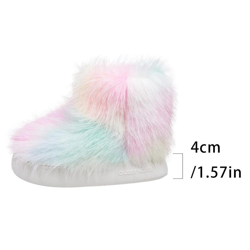 Fashion Gradient Color Faux Fur Snow Boots for Women Thick Sole Long Plush Warm Winter Boots Woman Fashion Fluffy Platform Ankle Booties
