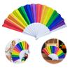 6Pcs Rainbow Hand Fan Party Folding Fans 7 Inch Portable Handheld Fan Gay Pride Fan Large Clack Fan for Party Festival