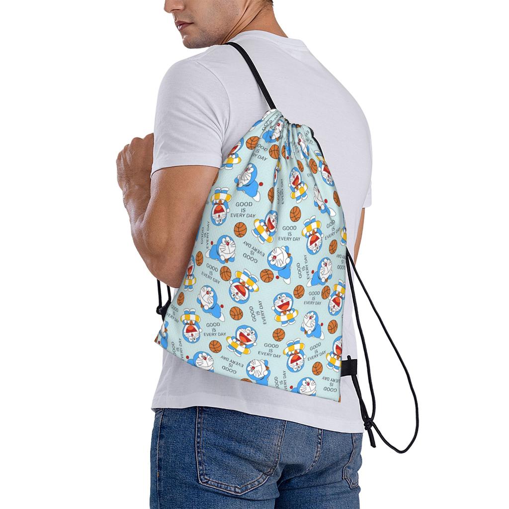 Custom D-Doraemones Drawstring Backpack Women Men Gym Sport Sackpack Foldable Cartoon Training Bag Sack
