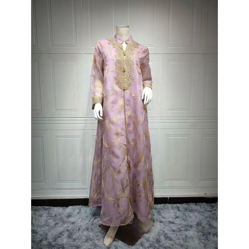 

New New Arrival Women s Stand Collar Large Swing Embroider Dress Party Temperament Long Dress Embroidered Dress Light purple M