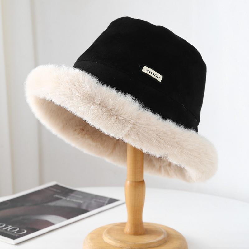 Autumn and Winter New Suede Fleece Burrs Bucket Hat Women's Thermal Basin Hat