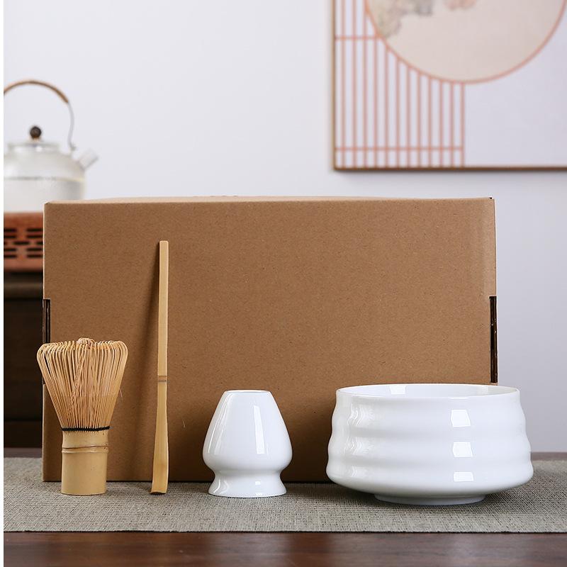 4PCS Japanese Matcha Tea Set Bamboo Whisk Scoop Ceramic Matcha Bowl Traditional Indoor Handmade Tea-making Tools Birthday Gift