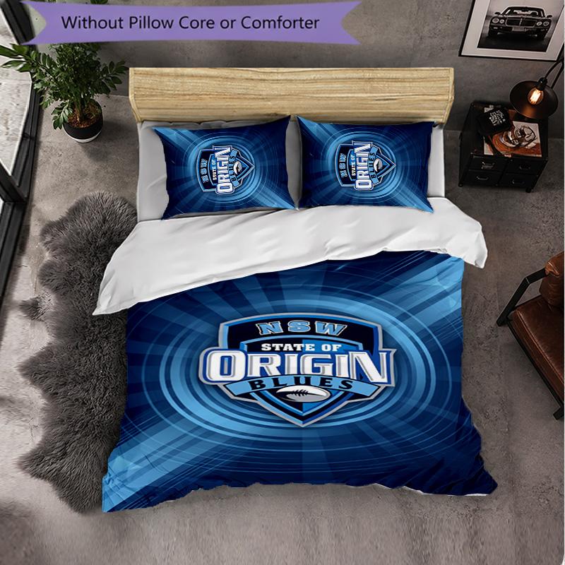 NSW Blues Pattern Microfiber 3Pcs Bedding Set Decor Duvet Cover Set For Bedroom Home Use