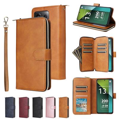Suitable for Redmi Note13Pro Mobile Phone Leather Case, Redmi Note3 Solid Color Nine-card Zipper Wallet Protective Case