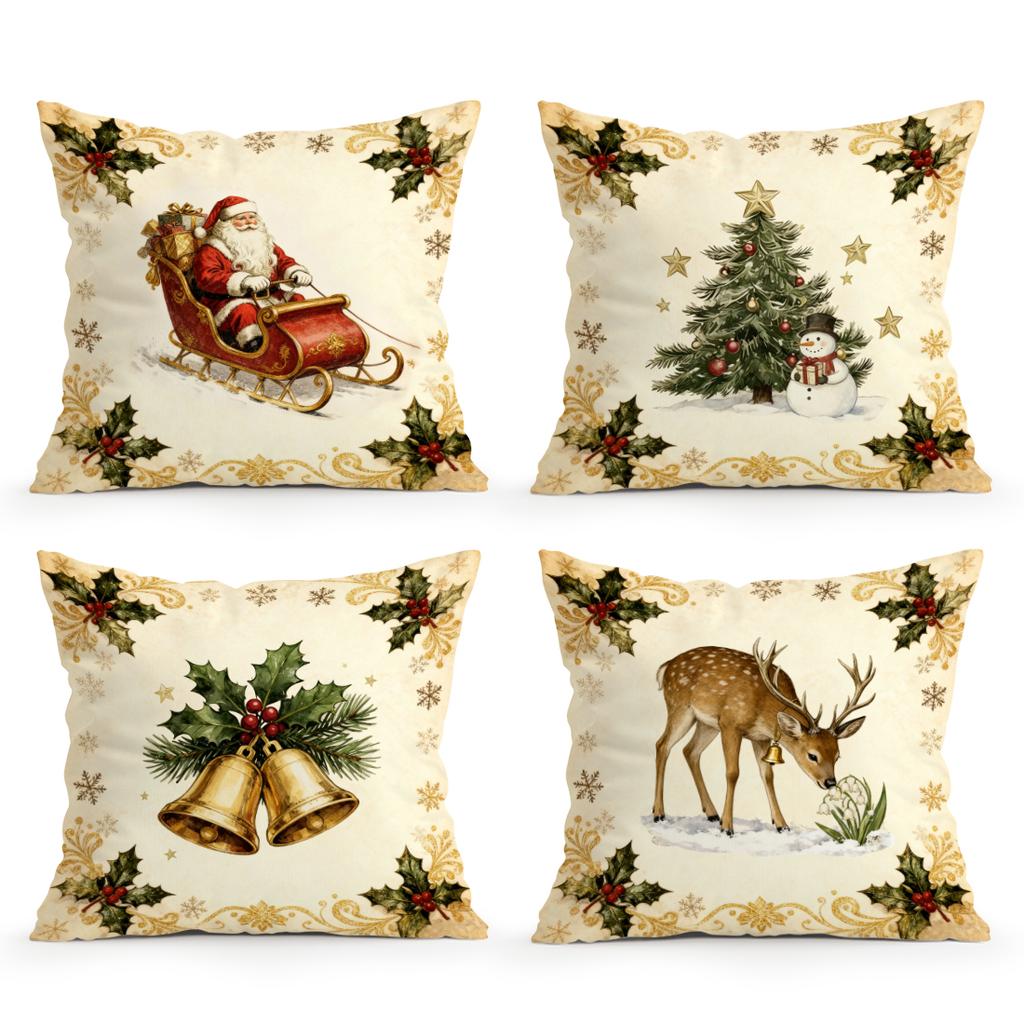 Santa Claus Christmas Tree Bell Pillowcase Bedroom Cushion Cover 100% Polyester Living Room Cushion Pillowcase Home Decor