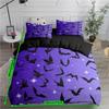 Purple Printed Duvet Cover Set, 3Pcs Flying Bats Black White Bedding Sets For Bedroom Dorm Room, Halloween Theme Bedding