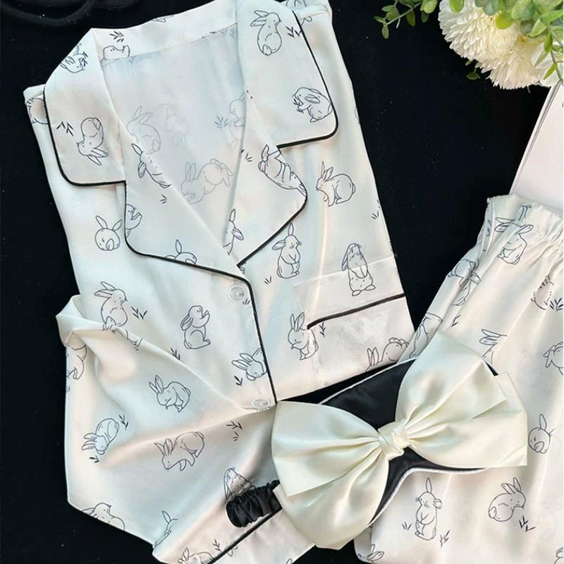 Pajamas Thin Ice Silk Rabbit Print Small Summer Home Comfort Two-Piece Set