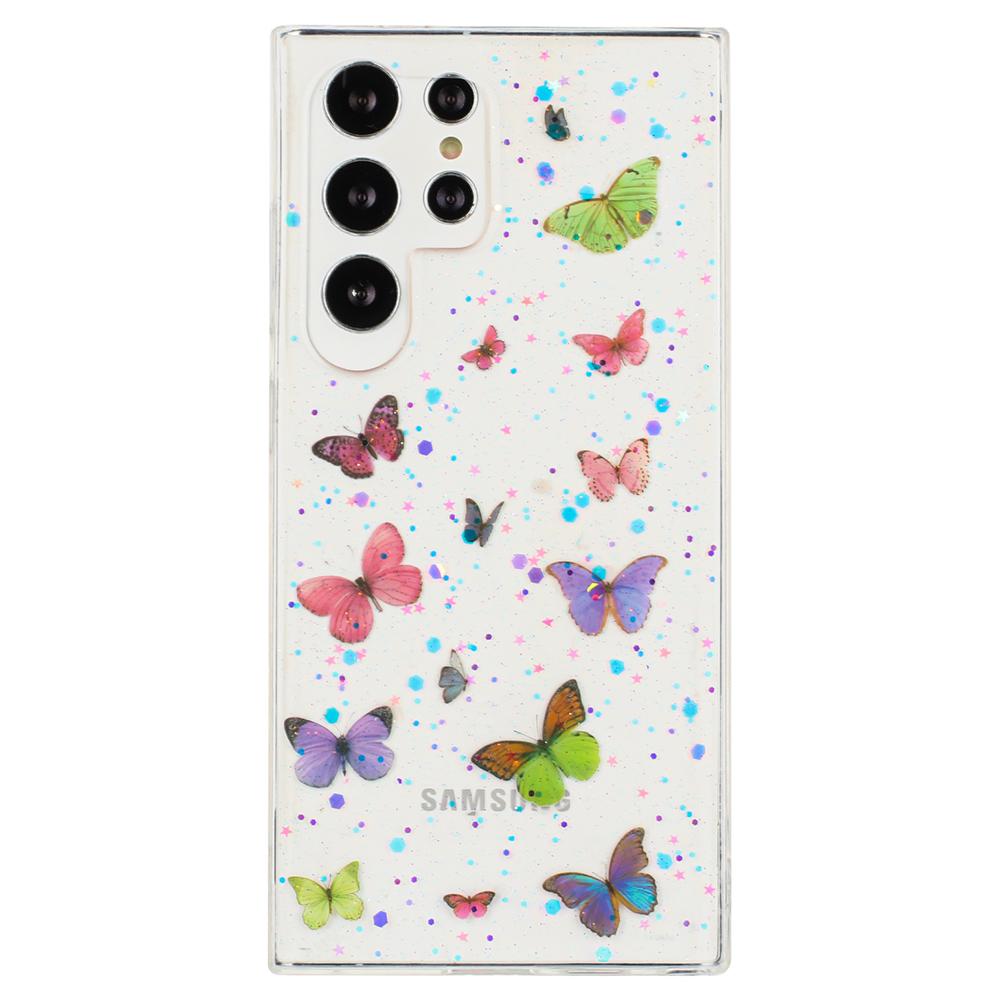 

Для Samsung Galaxy S24 Ultra Чехол Защита от падений ТПУ Задняя крышка телефона Эпоксидный блеск Бабочка Pink