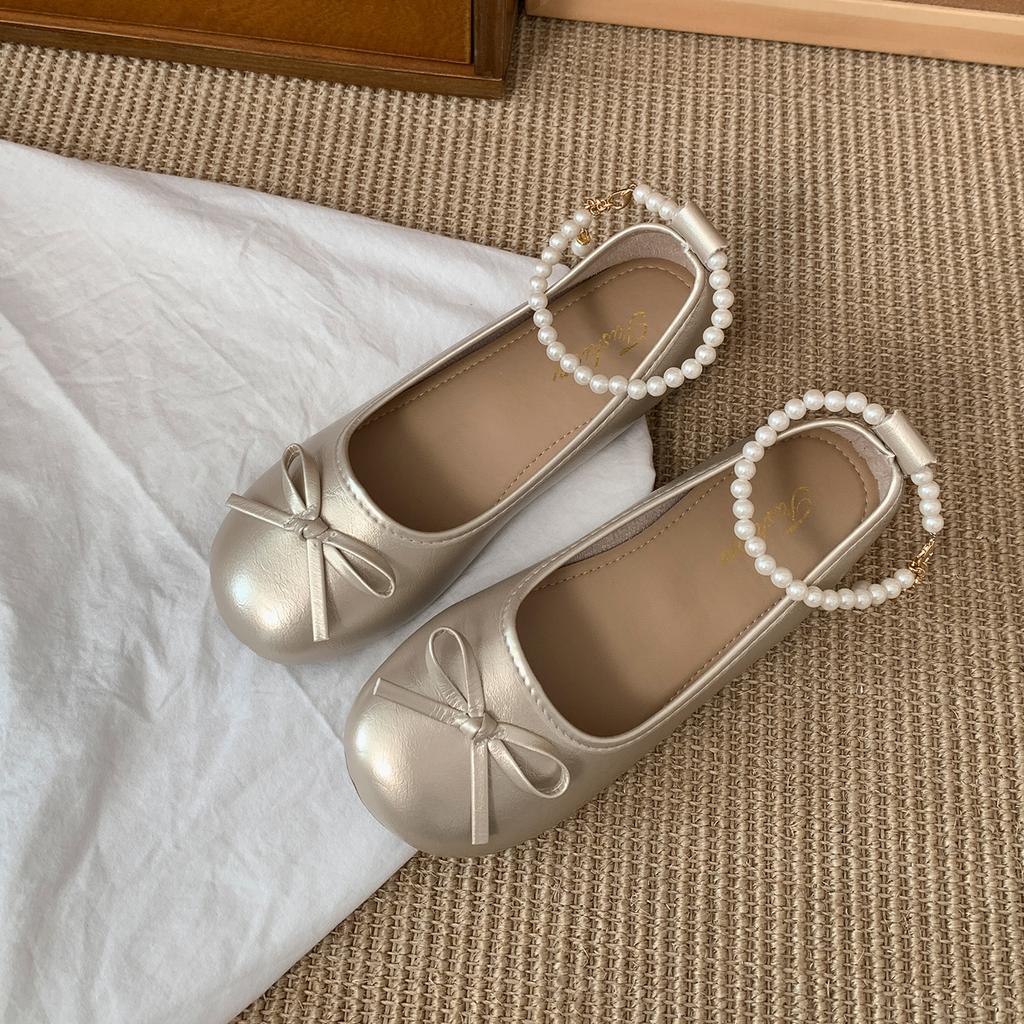 White French round head inner height increase flat bottom shallow mouth single shoes women's summer 2025 new versatile skirt Mary Jane shoes