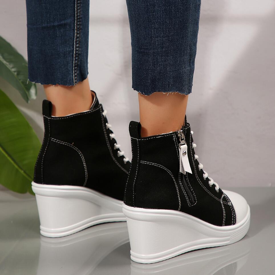 Women Sneakers New Hidden Wedge Invisible Heel Canvas Shoes For Women Wedge Increased Casual Breathable Platform Sneakers Women