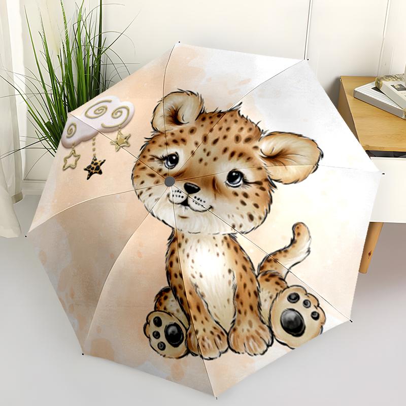 Cartoon Forest Animals Folding Umbrella Auto-Open Design 8 Iron Ribs Plastic Handle Foldable Sunshade Perfect Christmas Gifts