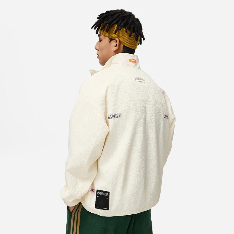 Li Ning Badfive Letter Print Zipper Stand Collar Loose Sports Jacket Men Jacket Off-White AFDT857-2