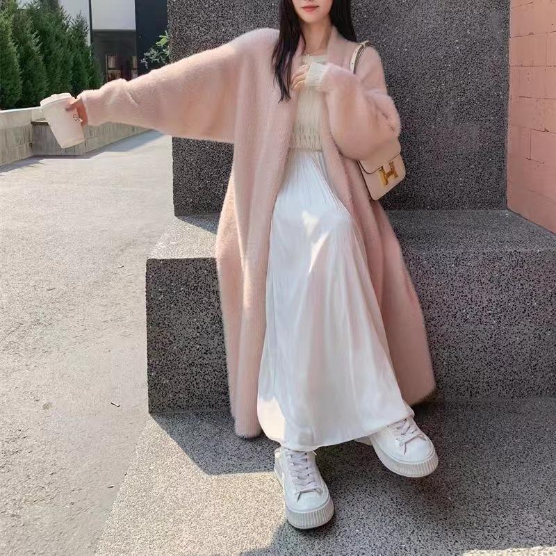 Imitation Mink Velvet Temperament Long Over-the-knee Sweater Cardigan Women's Autumn and Winter New Lazy Wind Loose Thick Knitted Jacket
