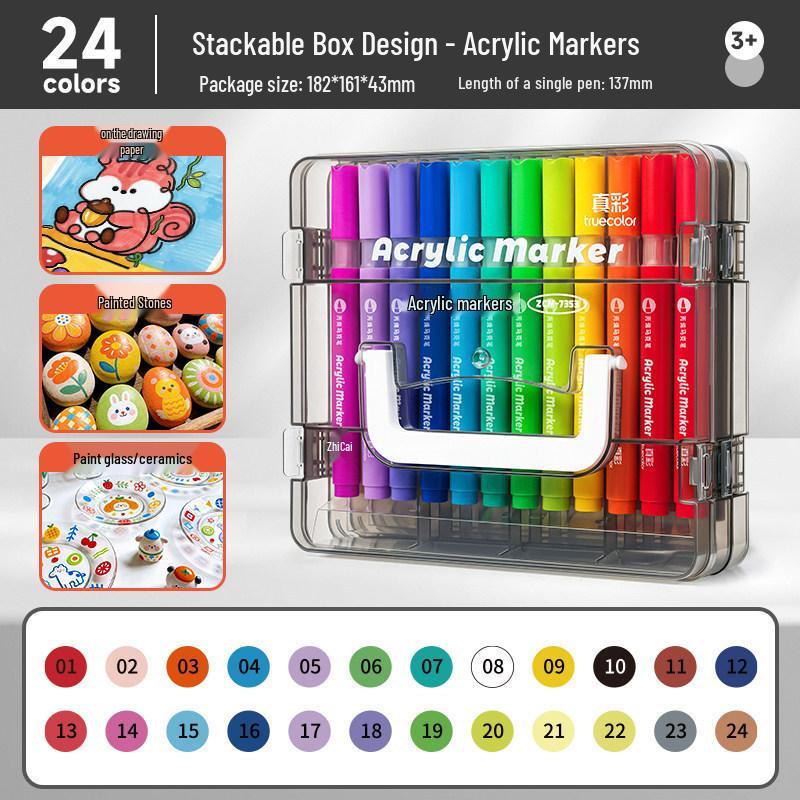 60-Color True Color Acrylic Marker Set - Stackable Box, Strong Coverage, Opaque for Children s Drawing and Journaling Stackable Box Acrylic Marker