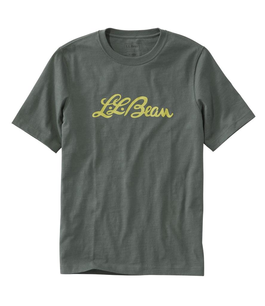 Japan Fit Lake Wash Organic Cotton Graphic Japan Size Shadow 1000130886 [LL Bean] Men's Tee, Fit, S, Green/Script Logo, Green,