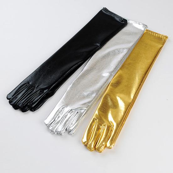 Cosplay Party Stage Performance Women Full Finger Shine Faux Leather Long Gloves